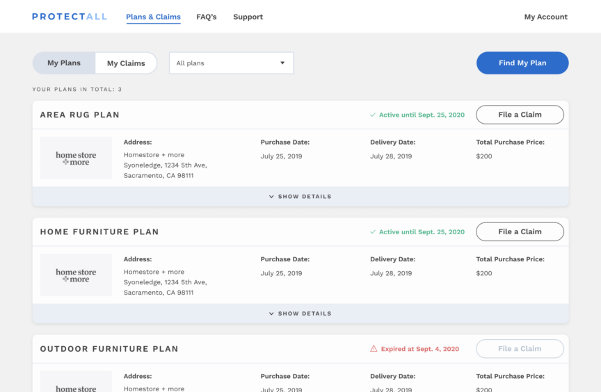 ProtectAll plan lookup web app portal