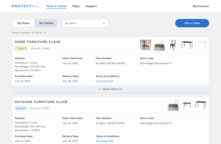 ProtectAll see all claims web app portal